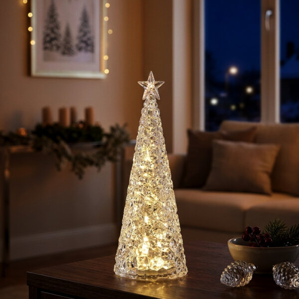 Sompex Weihnachtsbaum Tischleuchte Glamor silber Batteriebetrieben 33 cm