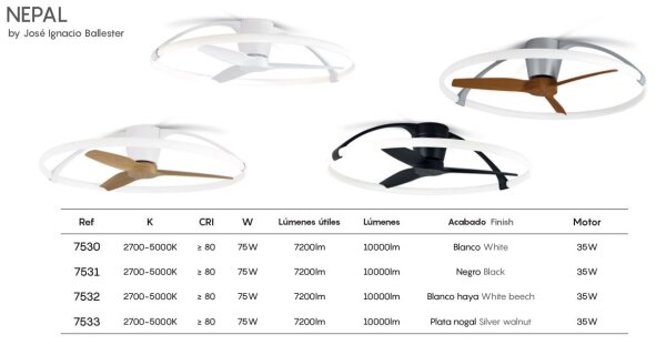 Mantra Nepal Deckenventilator LED Fernbedienung dimmbar weiß buche