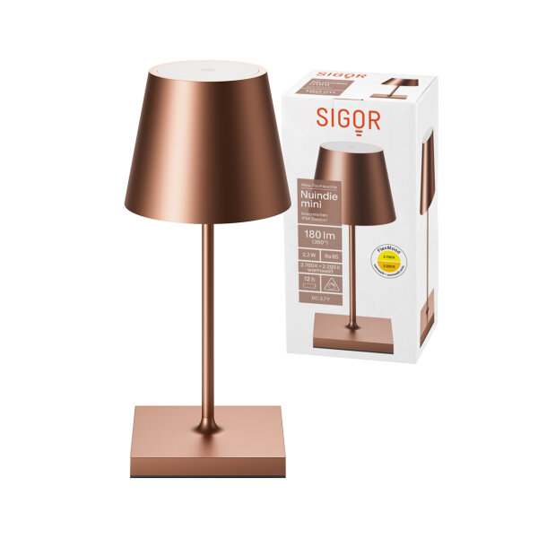 Sigor Nuindie mini 25 USB-C bronze rund Akku-Tischleuchte LED