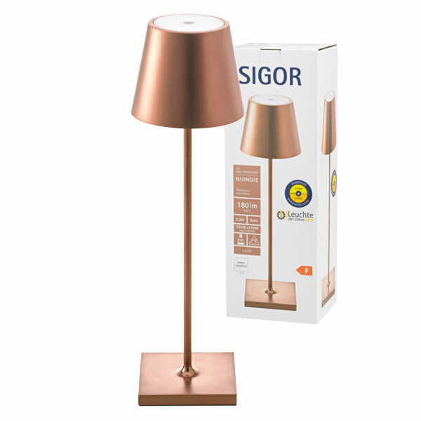 Sigor Nuindie 38 bronze rund Akku Tischleuchte LED