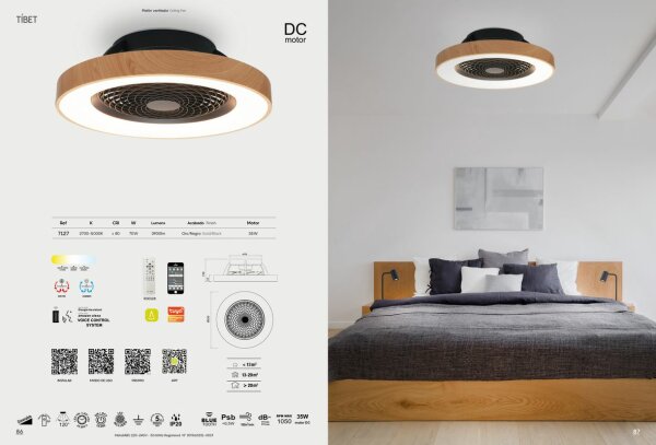 Mantra Tibet Deckenventilator LED Fernbedienung dimmbar holz schwarz