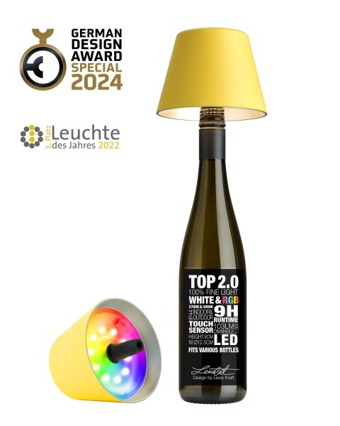 Sompex Top 2.0 gelb RGB Akkuleuchte Flaschenaufsatz