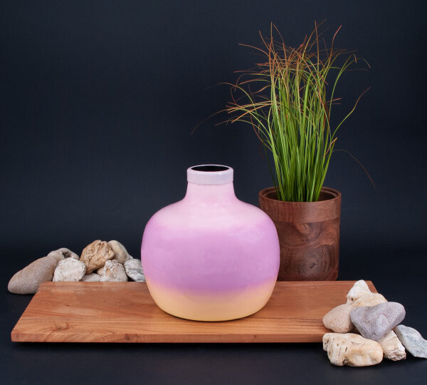 Saigon Vase mit Metallring rund Farbverlauf rosa/lila/gelb