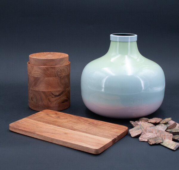 Saigon Vase mit Metallring rund Farbverlauf grün/blau/rosa