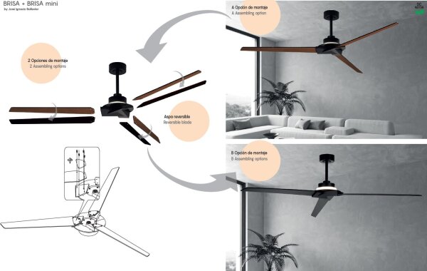 Mantra Brisa 177cm Deckenventilator LED Fernbedienung dimmbar schwarz/holz