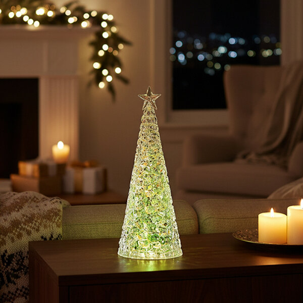 Sompex Weihnachtsbaum Tischleuchte Glamor grün Batteriebetrieben 33 cm