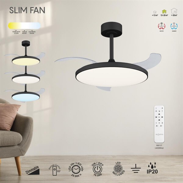 Mantra Slim Fan Deckenventilator mit LED Beleuchtung schwarz