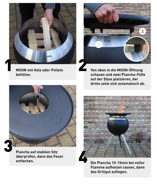 MOON 45 all black Plancha-Grillset niedrig