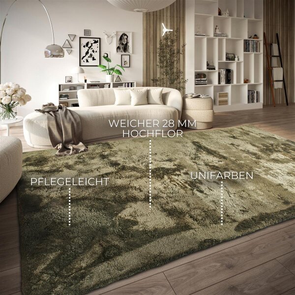 Elle Decoration Cosy Hochflor Teppich Calida Dschungelgrün