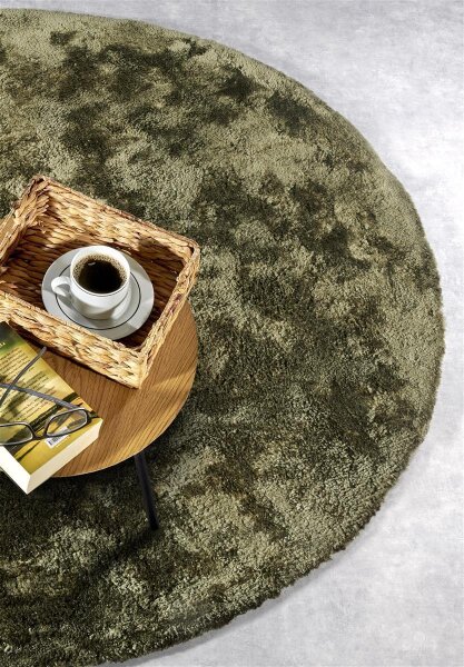 Elle Decoration Cosy Hochflor Teppich Calida Dschungelgrün Rund