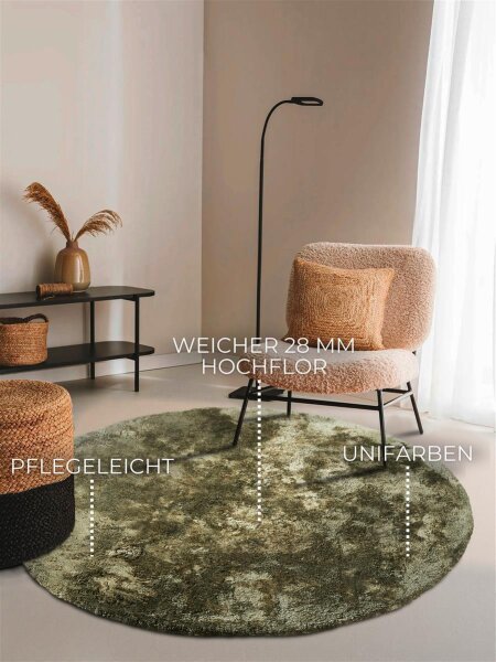 Elle Decoration Cosy Hochflor Teppich Calida Dschungelgrün Rund