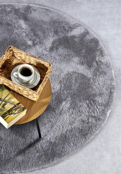 Elle Decoration Cosy Hochflor Teppich Calida Silber Rund