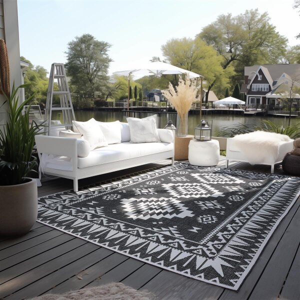 Elle Decoration Gemini In- und Outdoor Wendeteppich Dynamic Schwarz