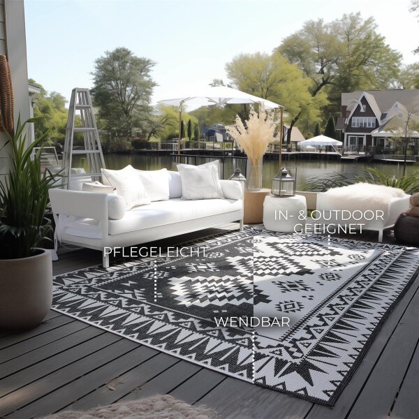 Elle Decoration Gemini In- und Outdoor Wendeteppich Dynamic Schwarz