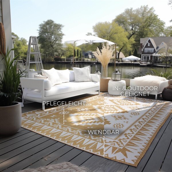Elle Decoration Gemini In- und Outdoor Wendeteppich Dynamic Ocker