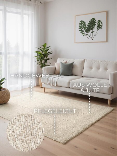 Elle Decoration Majoli Jute & Wollteppich Herringbone Majoli Natur Weiß