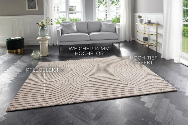 Elle Decoration New York Kurzflorteppich in Hoch-Tief Effekt Panglao Creme Beige
