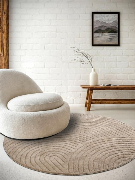 Elle Decoration New York Design Teppich Panglao Taupe Rund