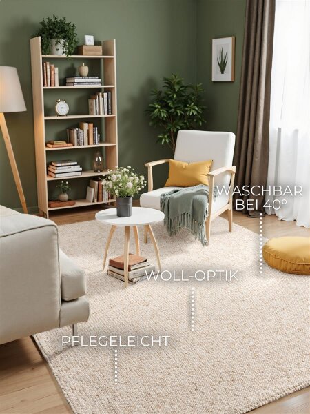 Elle Decoration Rocco Woll-Optik Teppich Rocco Creme