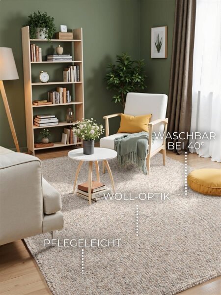 Elle Decoration Rocco Woll-Optik Teppich Rocco Creme Multifarben
