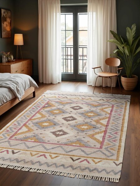 Elle Decoration Roya Afghan Kelim Teppich Imani Creme Multifarben