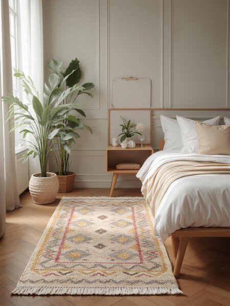 Elle Decoration Roya Afghan Kelim Teppich Imani Creme Multifarben