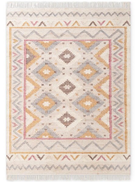 Elle Decoration Roya Afghan Kelim Teppich Imani Creme Multifarben