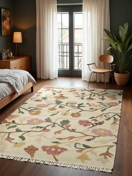 Elle Decoration Roya Afghan Kelim Teppich Violette Creme Multifarben