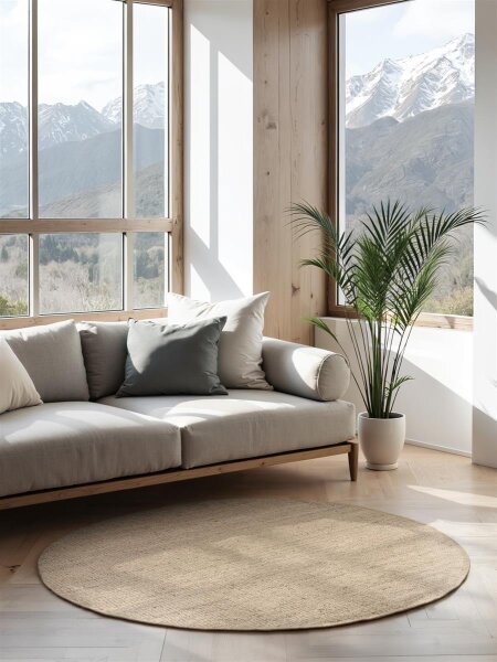 Hanse Home Bouclé Jute Teppich Jaipur Natur Ivoryweiß Rund