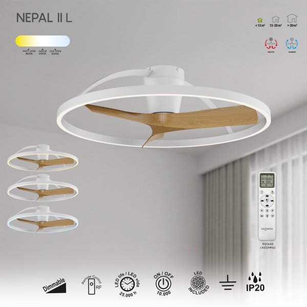 Mantra Nepal II 100 Deckenventilator LED weiß-holz