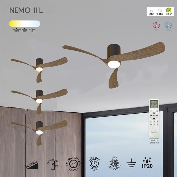 Mantra Nemo II L Deckenventilator LED weiß-holz