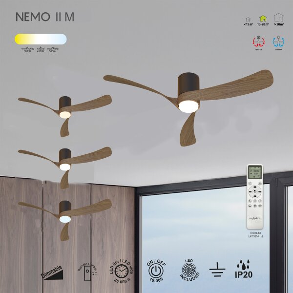 Mantra Nemo II M Deckenventilator LED schwarz-walnuss