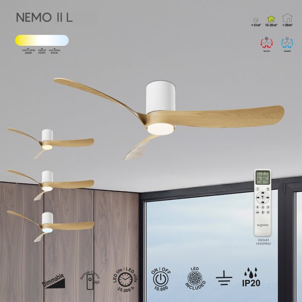 Mantra Nemo II M Deckenventilator LED weiß-holz
