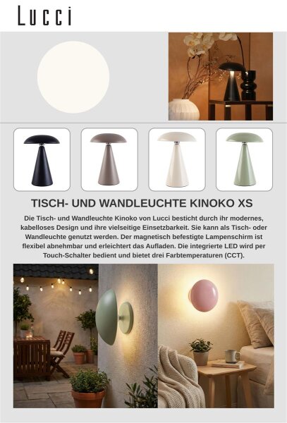 Kinoko XS Akku LED Tisch- und Wandeuchte hochglanz schwarz