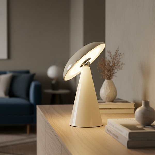 Kinoko XS Akku LED Tisch- und Wandleuchte hochglanz creme