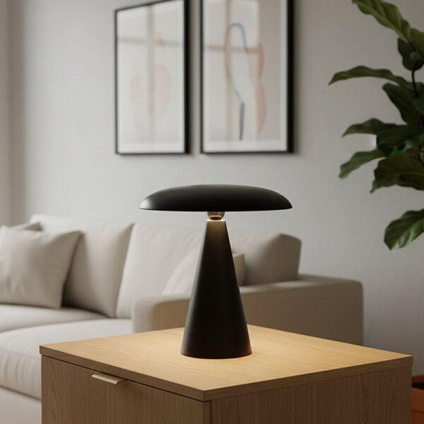 Kinoko II Akku LED Tisch- und Wandleuchte matt schwarz