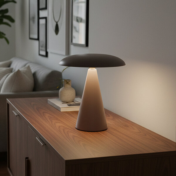 Kinoko II Akku LED Tisch- und Wandleuchte matt hellbraun