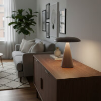 Kinoko II Akku LED Tisch- und Wandleuchte matt hellbraun