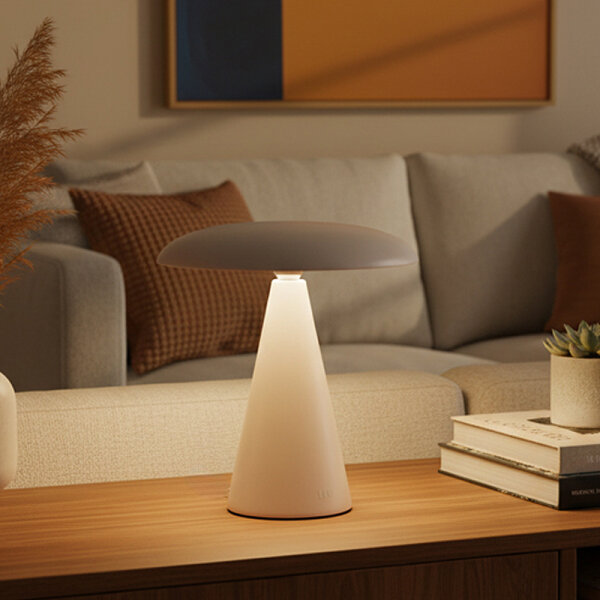 Kinoko II Akku LED Tisch- und Wandleuchte matt creme