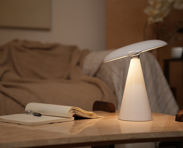 Kinoko II Akku LED Tisch- und Wandleuchte hochglanz weiß