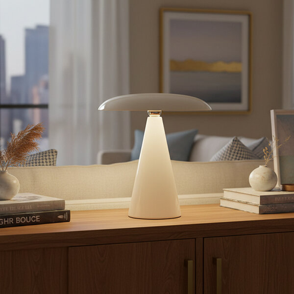 Kinoko II Akku LED Tisch- und Wandleuchte hochglanz creme