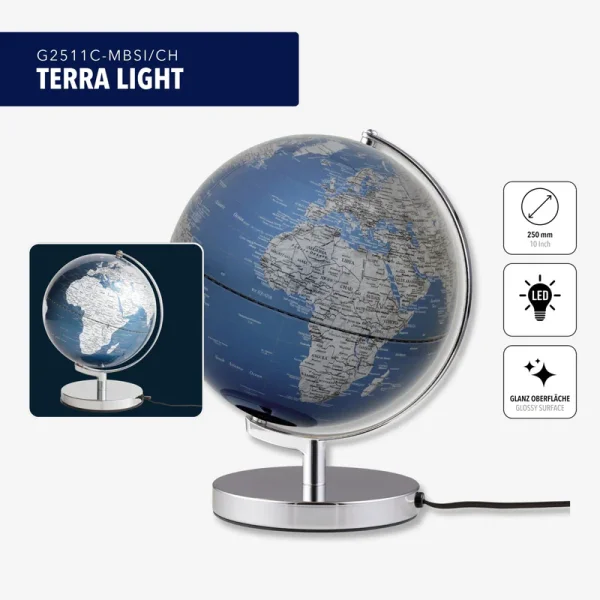 TERRA LIGHT Leuchtglobus blau/silber