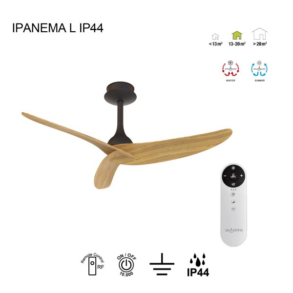 Mantra Ipanema L IP44 Deckenventilator schwarz/holz